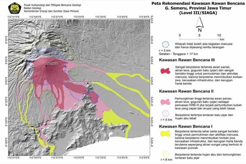 Naik Status Awas Ini Peta Rawan Bencana Letusan Gunung Semeru