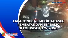 Laka Tunggal, Mobil Tabrak Pembatas dan Terbalik di Tol Wiyoto-Wiyono