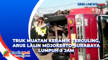 Truk Muatan Keramik Terguling, Arus Lalin Mojokerto-Surabaya Lumpuh 3 Jam