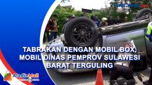 Tabrakan dengan Mobil Box, Mobil Dinas Pemprov Sulawesi Barat Terguling