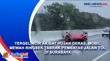 Tergelincir Akibat Hujan Deras, Mobil Mewah Ringsek Tabrak Pembatas Jalan Tol di Surabaya