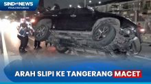 Mobil Mewah Terguling di Tol Dalam Kota Arah Tangerang  Merak