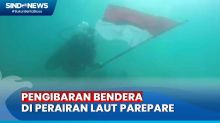 Momen Tim SAR Gabungan Kibarkan Bendera Merah Putih di Perairan Laut Parepare