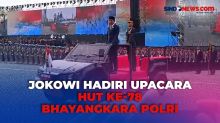 Momen Jokowi Cek Pasukan saat Hadiri Upacara HUT ke-78 Bhayangkara Polri di Monas