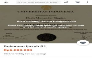 Ampun...Ijazah Universitas Indonesia pun Dijual di Tokopedia