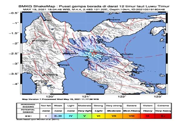 Gempa Bermagnitudo 4,4 Guncang Luwu TimurSulawesi Selatan