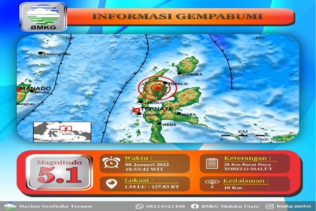 Gempa M 5,1 Berpusat di Daratan Guncang Maluku Utara, Getarannya Sempat Bikin Panik