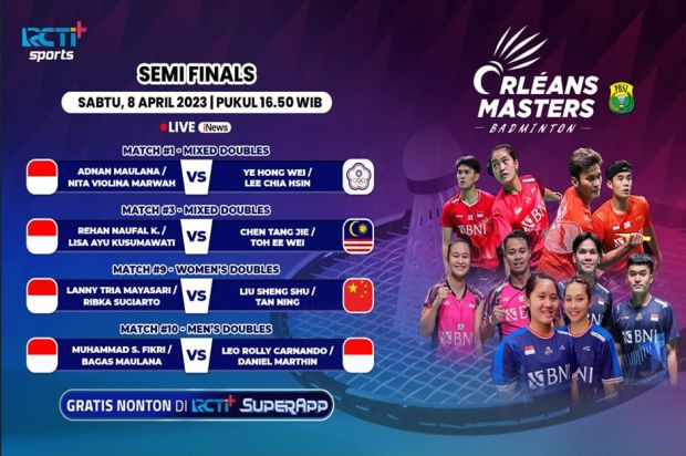 Link Live Streaming RCTI+ Semifinal Orleans Masters 2023: Ganda Putra Rebut Tiket Final