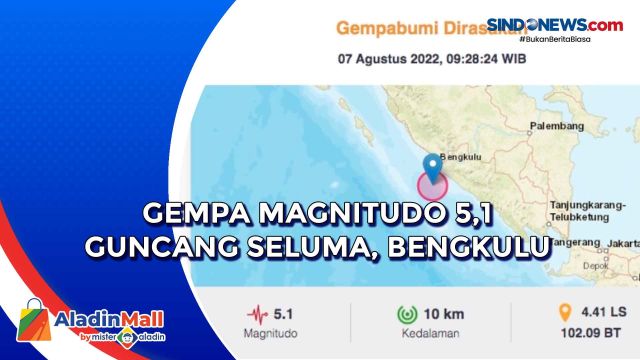 Gempa Magnitudo 5,1 Guncang Seluma, Bengkulu