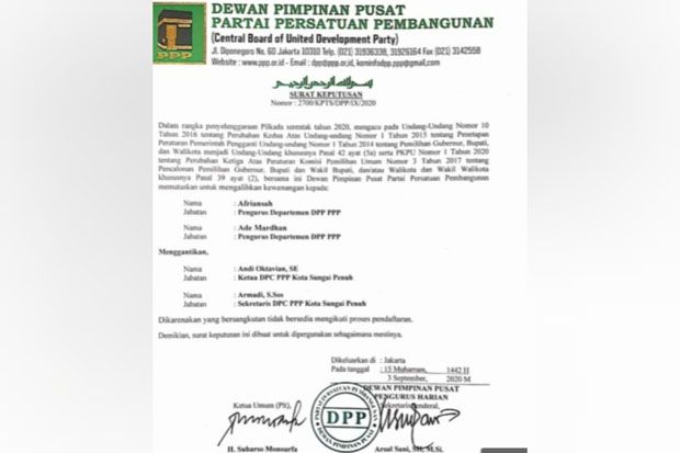 Tak Ikut Mendaftar Paslon, Ketua DPC PPP Sungai Penuh Dipecat ?