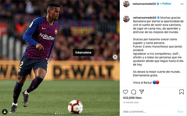 Nelson Semedo Kirim Ucapan Perpisahan ke Skuat Barcelona