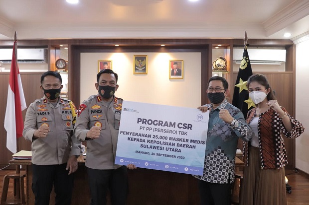 PT PP (Persero) Tbk Bantu 25.000 Masker Medis untuk Polda Sulut