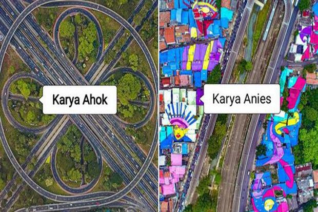 Netizen Bandingkan Jalan Layang Semanggi Karya Ahok VS Rumah Warna Warni Karya Anies