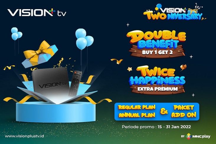 Vision+ Twoniversary: Semarakkan Ultah ke-2, Nikmati Promo Double Benefit Vision+ TV!