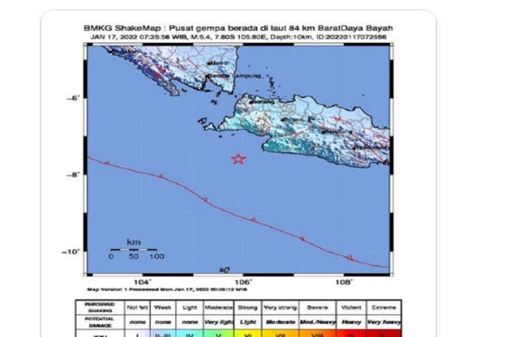 Gempa M5,4 di Bayah Banten Tak Berpotensi Tsunami