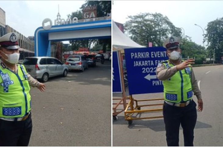 Terjadi Antrean, Polisi Lakukan Pengaturan di Pintu Masuk Jakarta Fair 2022