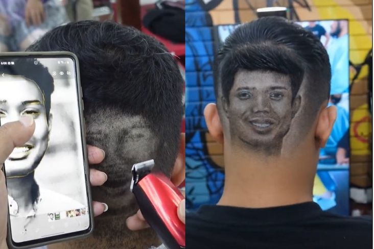 Viral! Tukang Cukur Rambut Gambar Wajah Eril di Kepala Pelanggan, Hasilnya Tuai Pujian