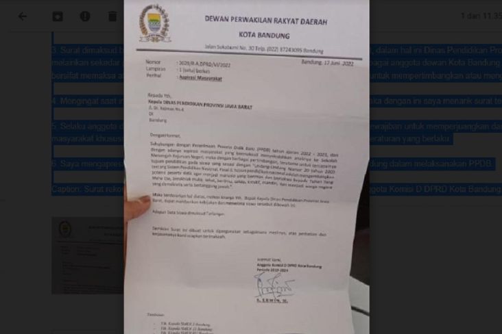 Geger! DPRD Kota Bandung Surati Disdik Pemprov Jabar, Isinya Diduga Menitipkan Siswa ke Sejumlah SMKN