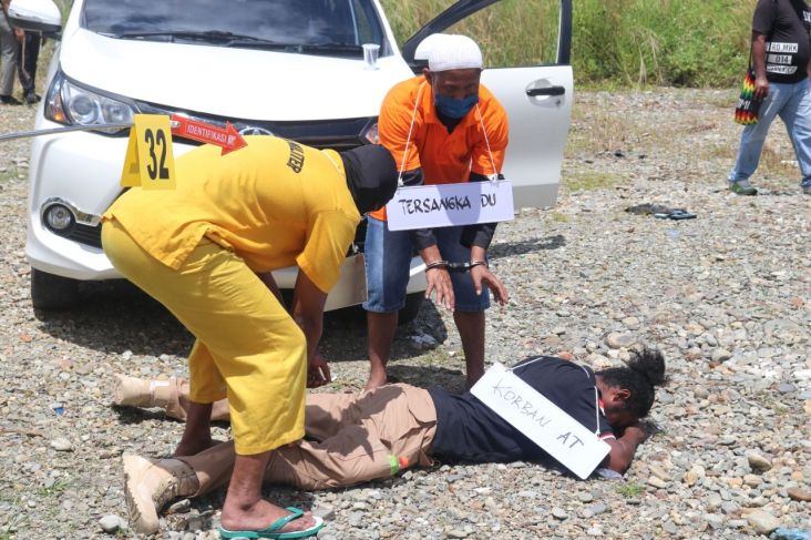 Rekonstruksi Pembunuhan Mutilasi 4 Warga Papua di Mimika Disaksikan Kompolnas dan Komnas HAM