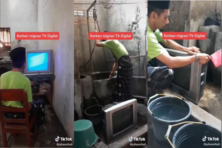 Kesal Siaran TV Analog Dimatikan, Pria Ini Nekat Mandikan Televisinya Pakai Air Sumur