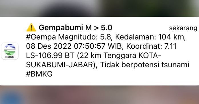 Gempa M5,8 Guncang Sukabumi, BMKG: Belum Ada Laporan Kerusakan