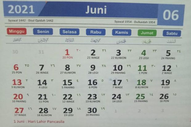 Kalender jawa juni 2021