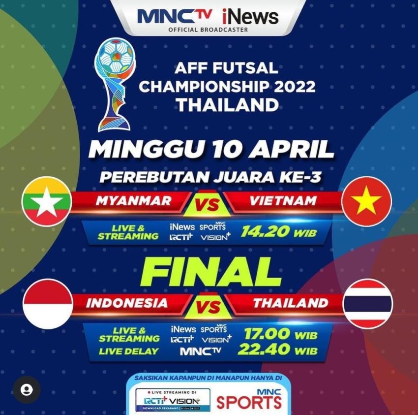 Jadwal Live Streaming Final AFF Futsal Championship 2022, Indonesia vs