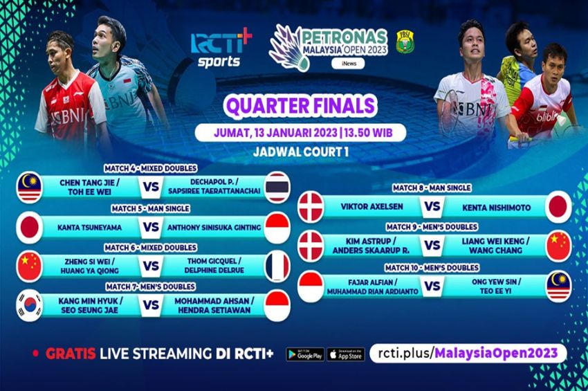 Link Live Streaming Malaysia Open 2023 di RCTI Plus, Jumat (13/1/2023