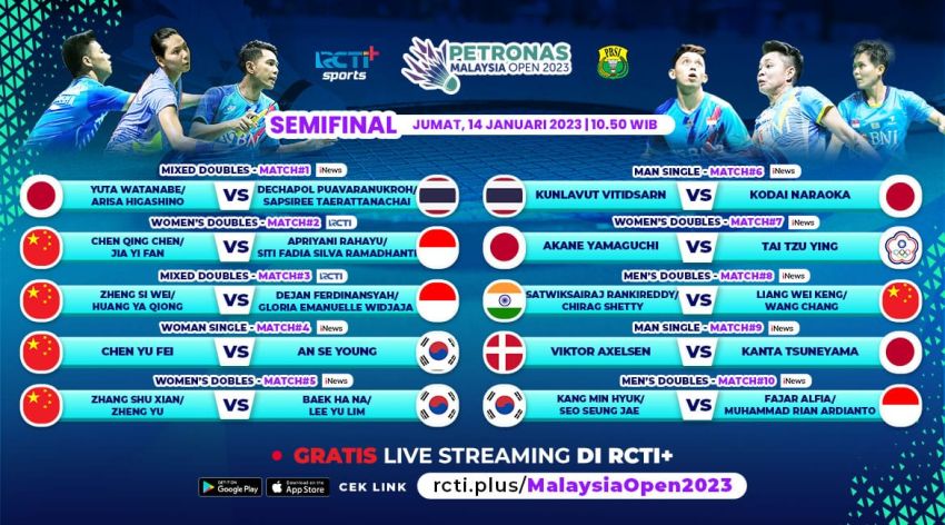 Link Live Streaming Semifinal Malaysia Open 2023 Gratis di RCTI+