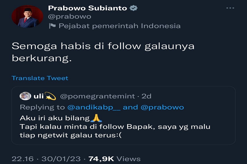 Open Follback, Twitter Prabowo Diserbu Netizen