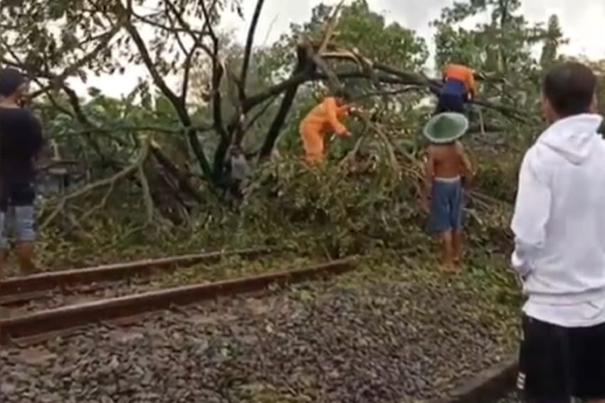 Diterjang Angin Puting Beliung, Pohon Tumbang Tutup Jalur Kereta Api dan Puluhan Rumah Rusak