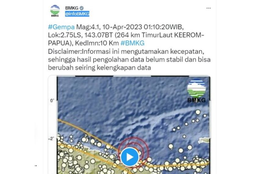 Gempa Magnitudo 4,1 Guncang Keerom Papua