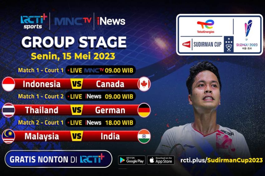 Watch Indonesia take on Canada at the Sudirman Cup 2023, today