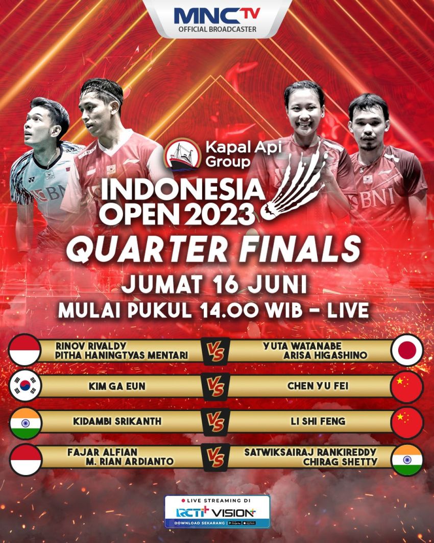 LIVE di MNCTV! Hari Ini, Saksikan Keseruan Fajar/Rian Tantang Duo India di Perempat Final Indonesia Open 2023