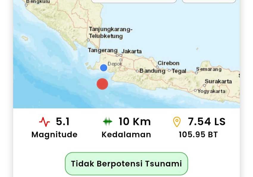 Gempa Bumi Guncang Bayah Banten Tiga Kali Berturut-turut, Terkini 5,1 Magnitudo