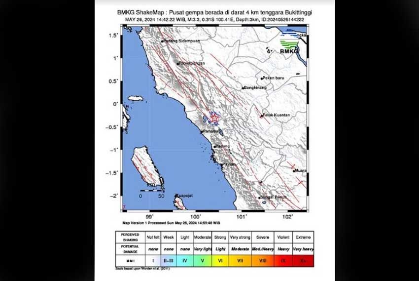 Gempa Bumi Magnitudo 3,3 Kembali Guncang Bukittinggi Siang Ini