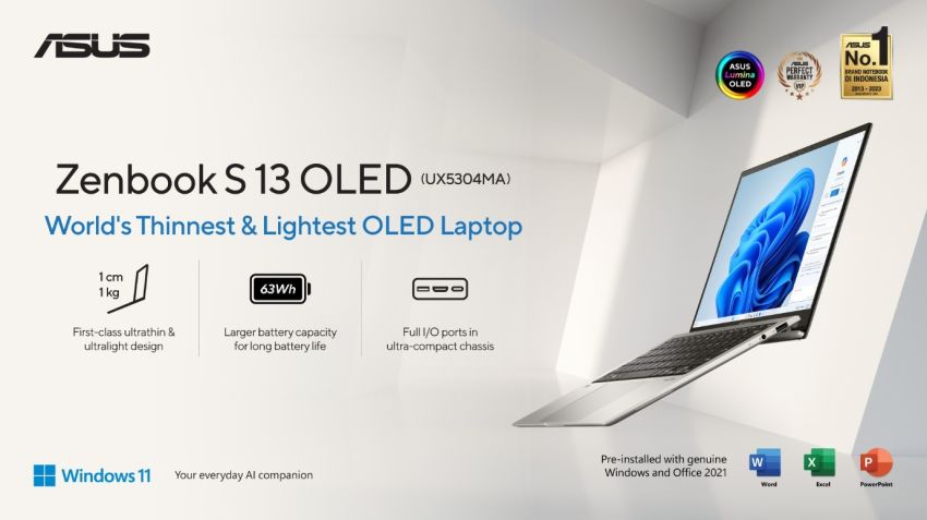 Zenbook S13 OLED UX5304: Laptop ASUS AI Tipis, Ringan, Stylish, dan Ramah Lingkungan