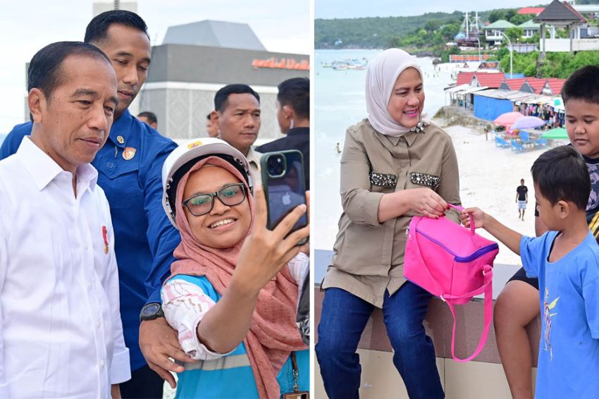 Momen Jokowi Sapa dan Berswafoto Bareng Warga di Pantai Tanjung Bira