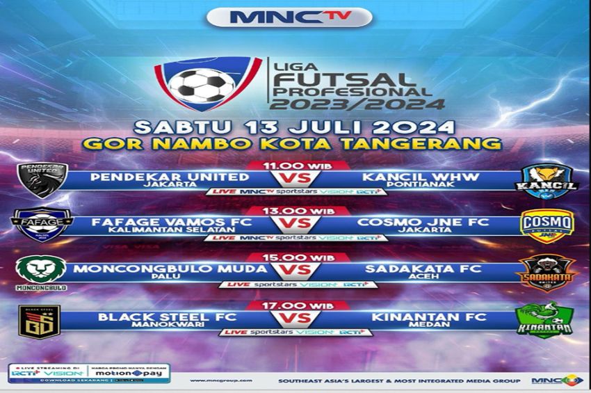LIVE di MNCTV Pekan Ke-19 Liga Futsal Profesional 2023/24: Kancil WHW Pontianak Hadapi Pendekar United