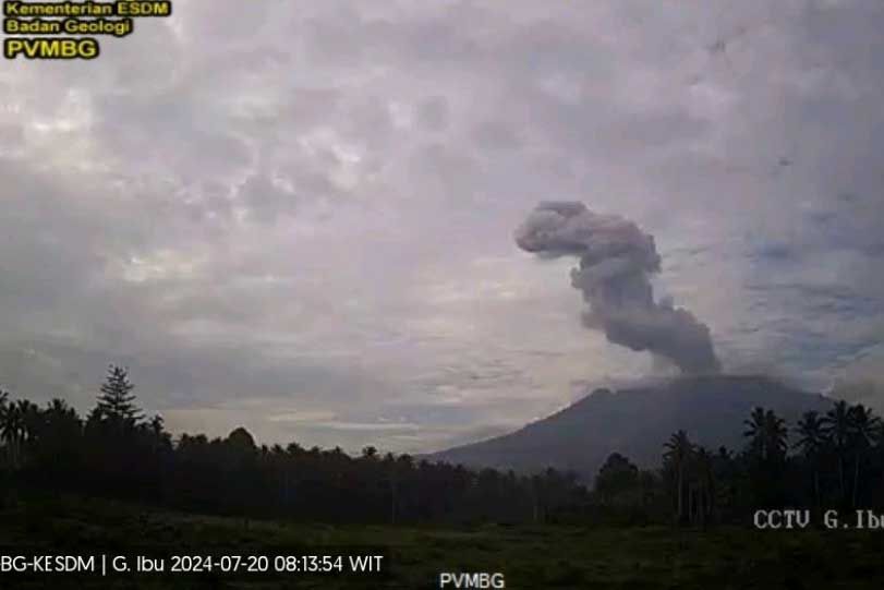 Gunung Ibu Erupsi, Luncurkan Abu Vulkanik Sejauh 1.200 Meter