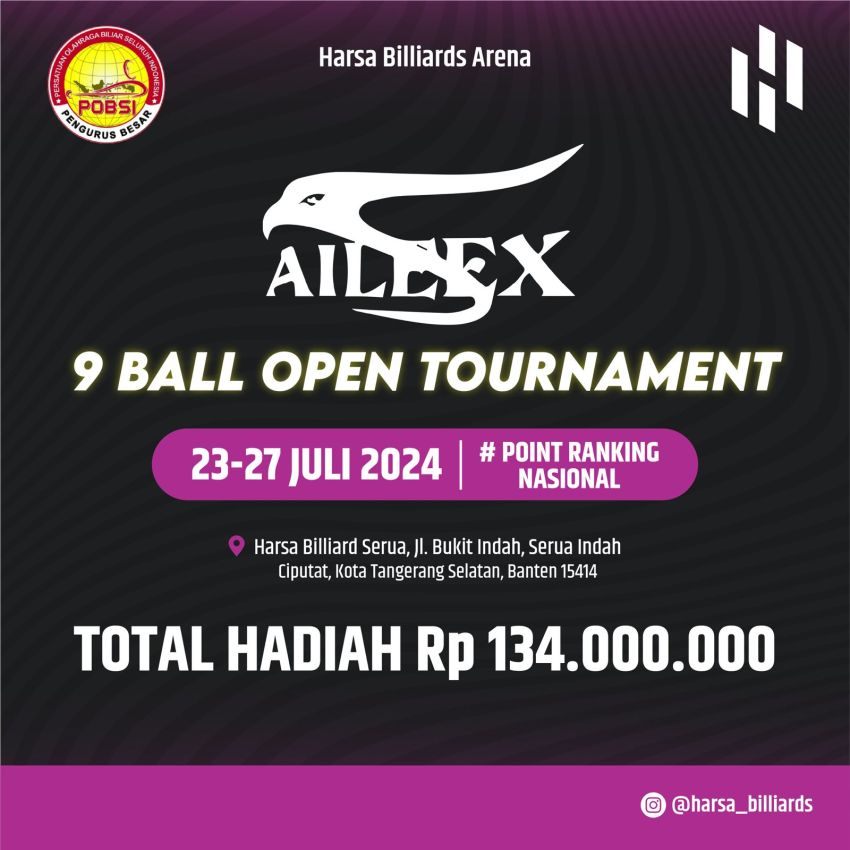 PB POBSI x Harsa Gelar Aileex 9 Ball Open Tournament di Tangerang Selatan