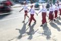 Potret Lomba Gerak Jalan Pelajar Kota Palembang Sambut HUT Kemerdekaan RI ke-77
