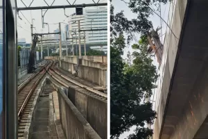 Besi Proyek Jatuh Kenai Gerbong MRT Bagian Depan