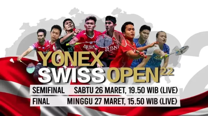 LIVE di iNews! Semifinal Swiss Open 2022, Saksikan Perjuangan 5 Wakil Terbaik Indonesia