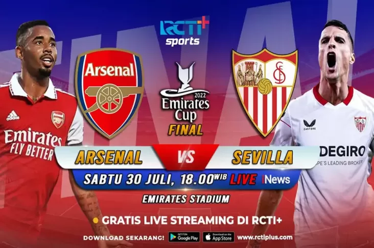 Link Live Streaming RCTI Plus, Arsenal vs Sevilla: Pemantapan Akhir The Gunners