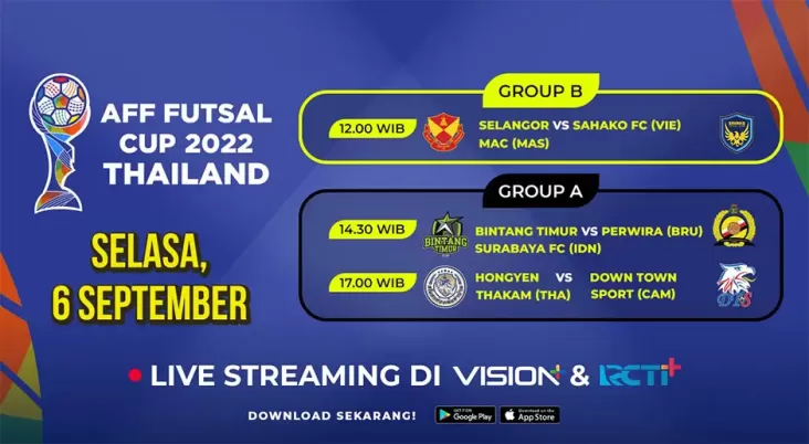 Jadwal dan Link Live Streaming AFF Futsal Cup 2022, Selasa (6/9/2022)